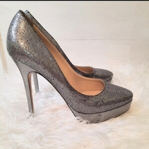 Jimmy Choo Silver black shimmer Platform heels sz 38.5 8.5 Italy